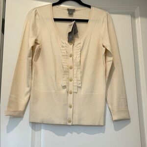 Ann Taylor Cream Button Down Cardigan 64% silk 18% nylon 15%cotton 3%